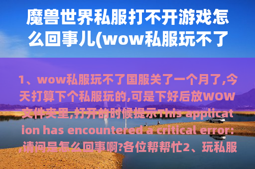 魔兽世界私服打不开游戏怎么回事儿(wow私服玩不了)